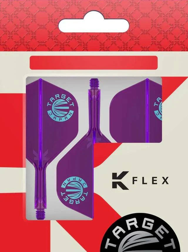 Target Japan Purple K-Flex dart flights with light blue logo in retail packaging.