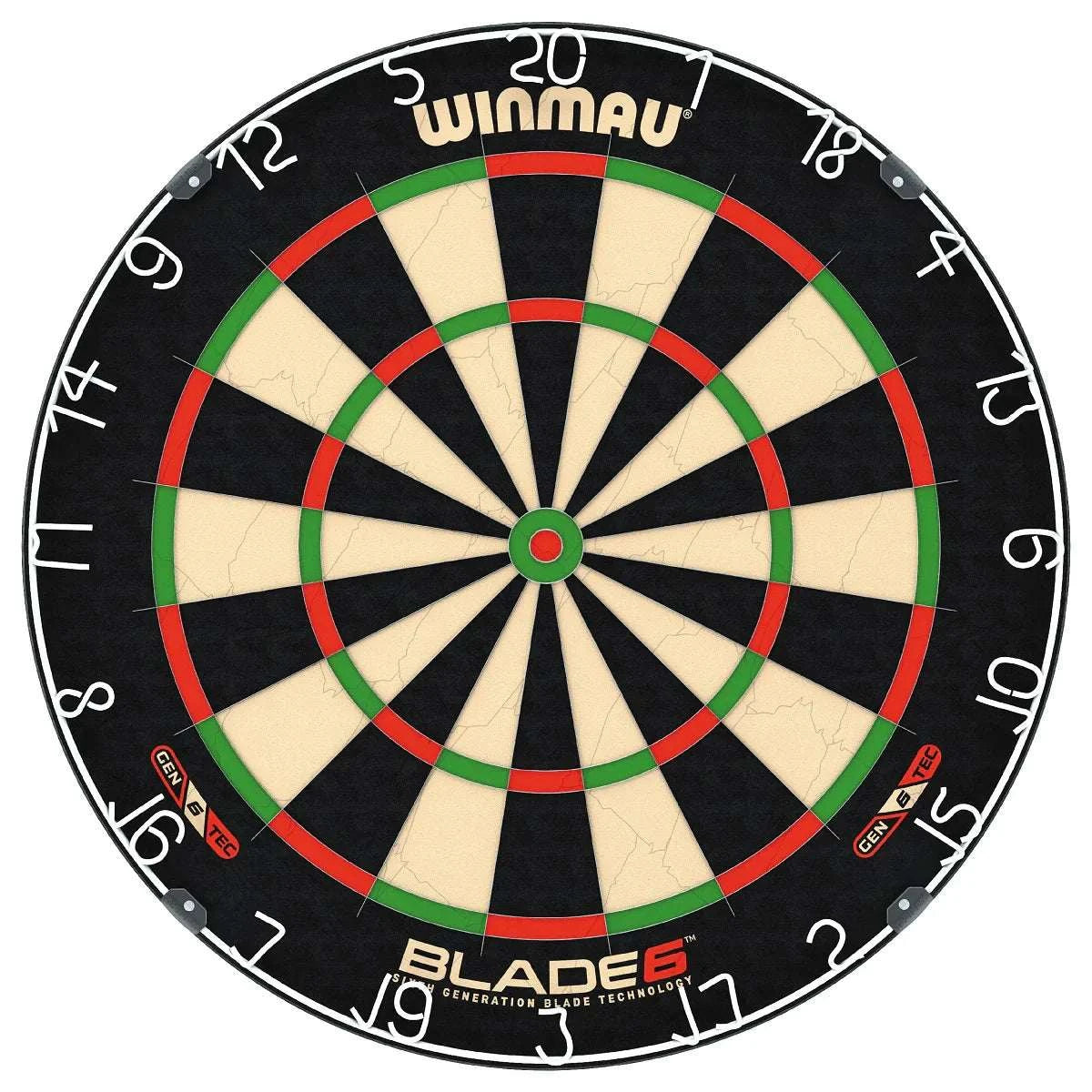 Winmau Blade 6 Dartboard with sixth generation technology, ultra-thin wiring, and premium East African sisal design for professional play.
