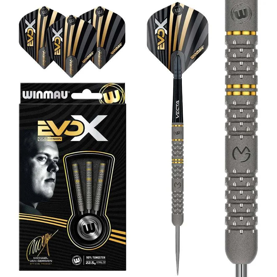 Michael Van Gerwen Evo X 90% tungsten professional darts with Winmau Vecta shafts and Prism flights