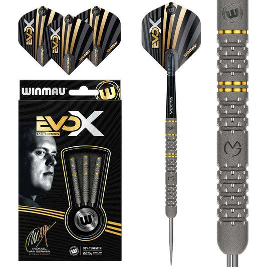 Michael Van Gerwen Evo X 90% tungsten professional darts with Winmau Vecta shafts and Prism flights
