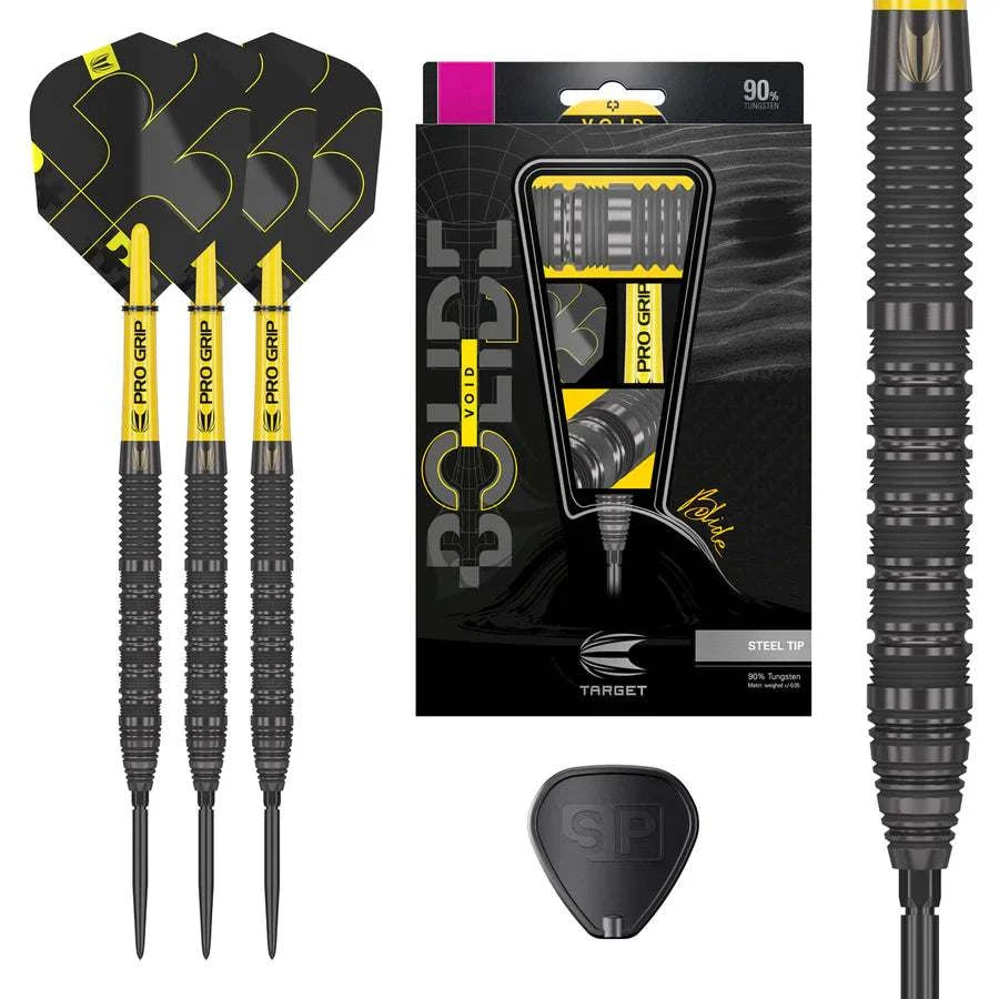 Bolide Void 01 90% tungsten steel tip darts with black titanium coating and pro grip design by Target