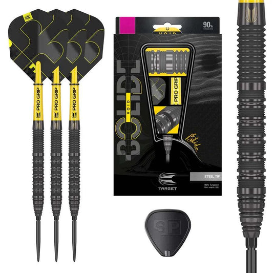 Bolide Void 01 90% tungsten steel tip darts with black titanium coating and pro grip design by Target