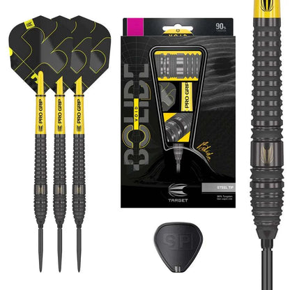 Bolide Void 90% tungsten steel tip darts with black titanium coating and textured grip by Target