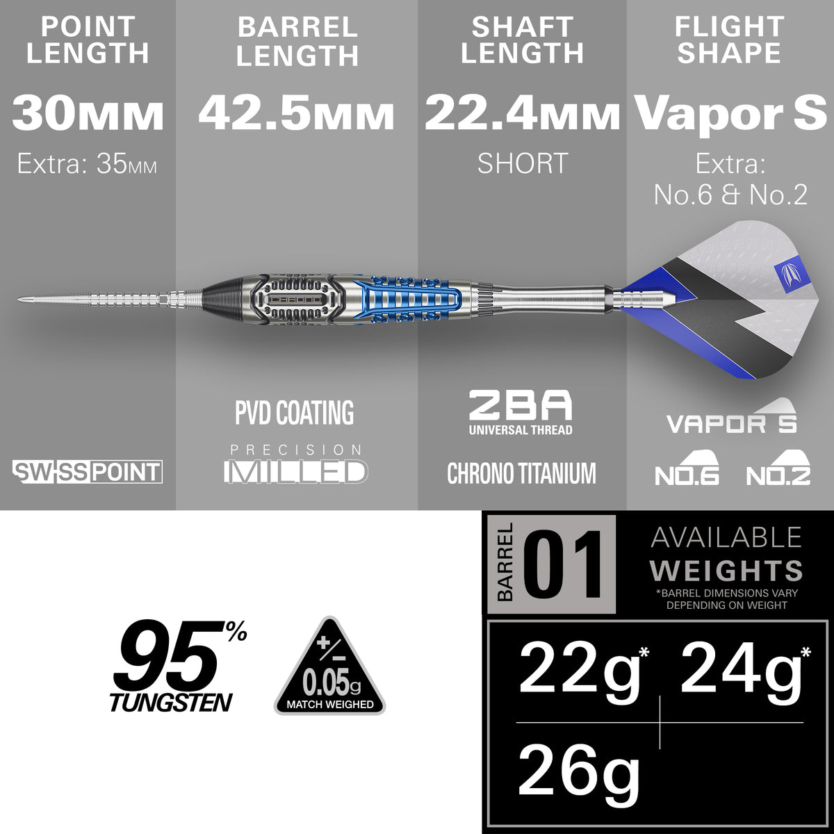 PHIL TAYLOR POWER CHRONO SP STEEL TIP DARTS