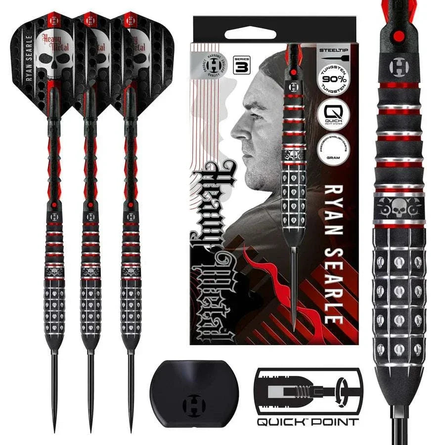 Harrows Ryan Searle Series 3 90% tungsten steel tip darts with skull-milled grip and black titanium coating