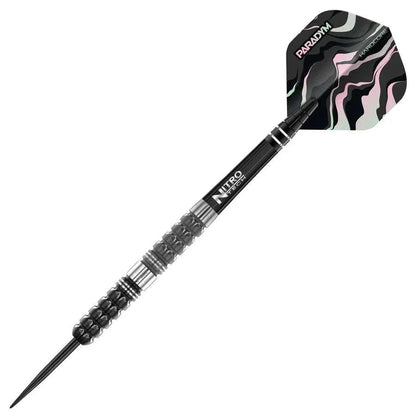 Red Dragon Paradym Tapered 90% tungsten steel tip dart with textured grip and matching flights and shafts