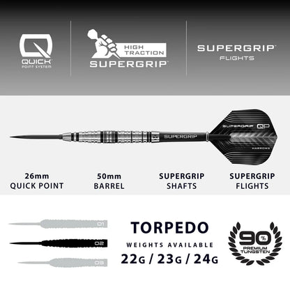 Supergrip Torpedo 90% Tungsten QP Steel Tip Darts