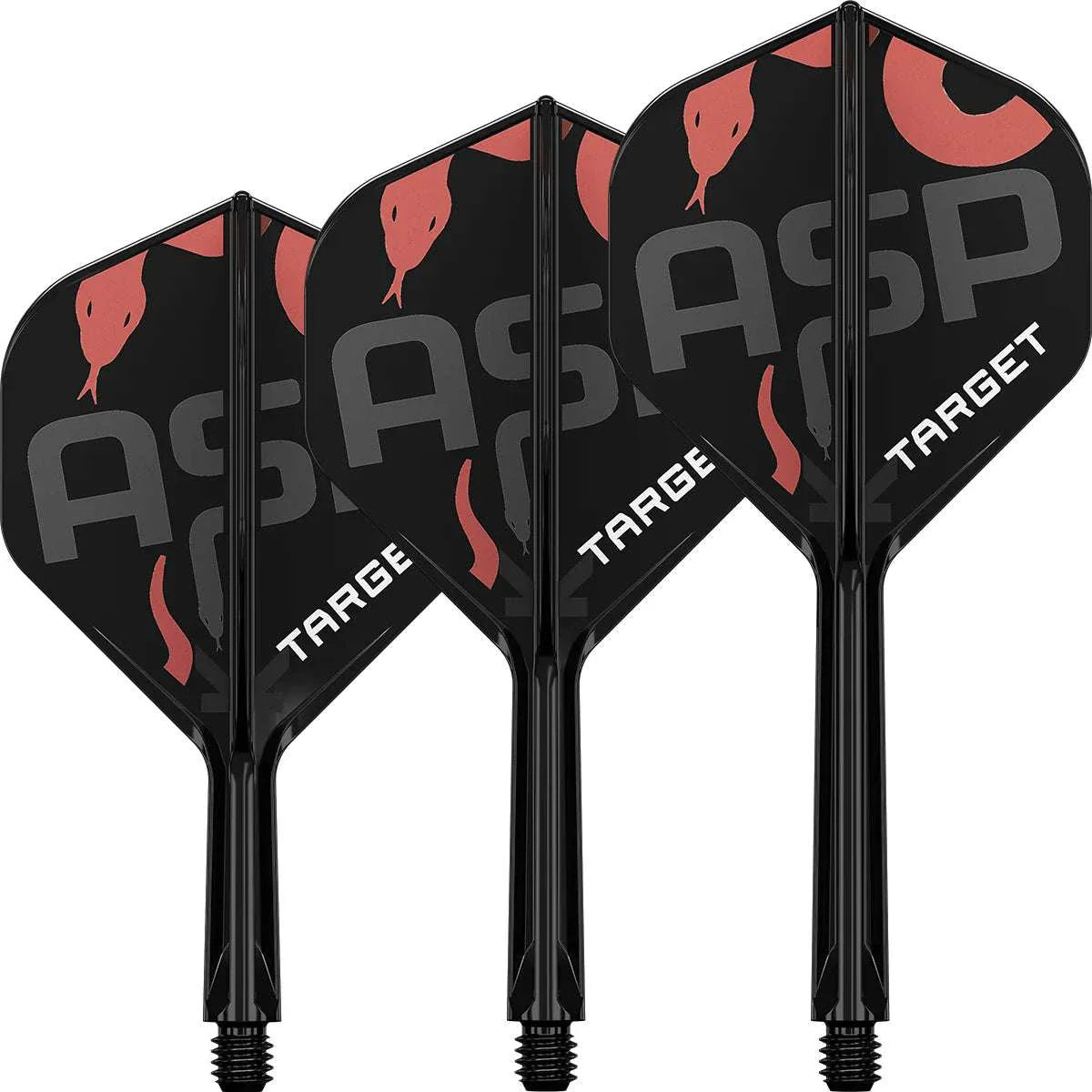 Nathan Aspinall K-Flex dart flights with black and red snake design and integrated shafts for precision and flexibility.