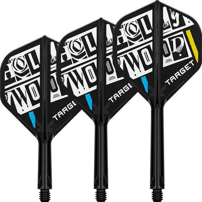 Chris Dobey No2 K-Flex one piece black dart flights with integrated shaft and bold "Hollywood" design by Target