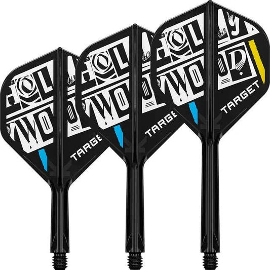 Chris Dobey No2 K-Flex one piece black dart flights with integrated shaft and bold "Hollywood" design by Target