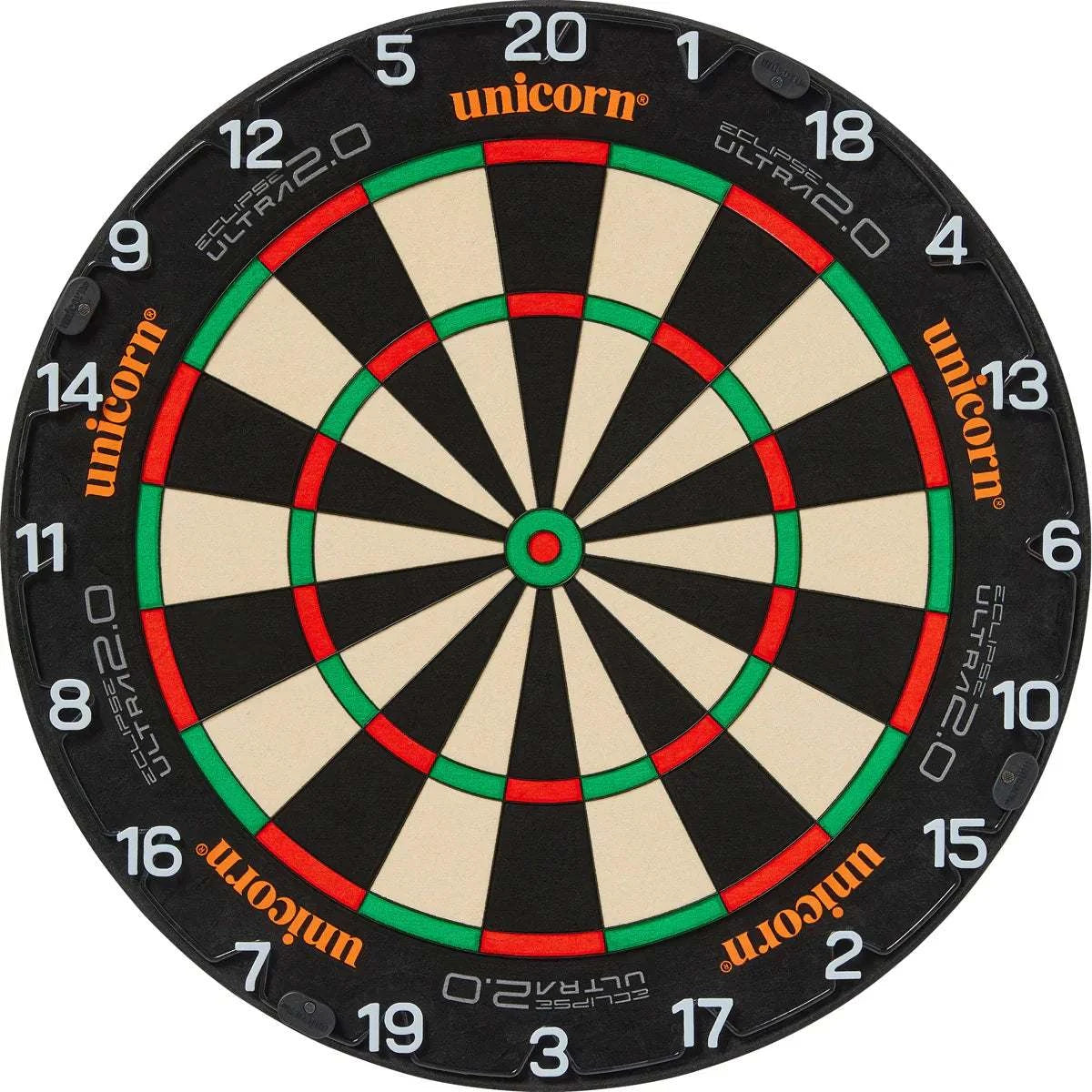 Unicorn Eclipse Ultra 2.0 professional dartboard with anti-glare black venom radial spider and high-contrast sisal surface