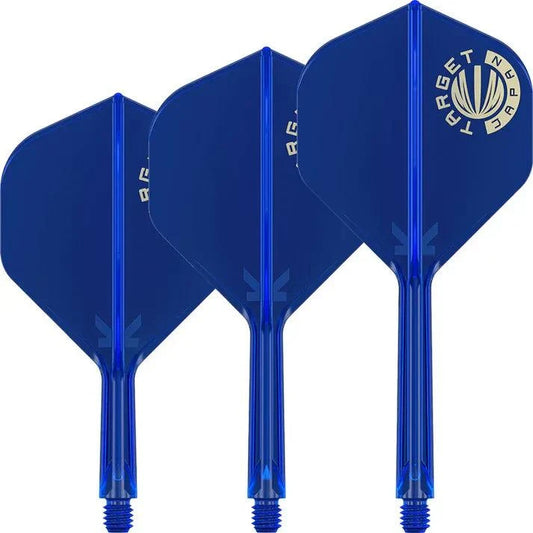Blue K-Flex dart flights with gold Target Japan logo and patented flex system for precision and durability