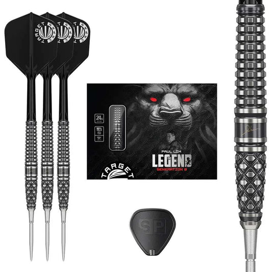 Paul Lim The Legend Gen 8 90% tungsten steel tip darts with textured grip and sleek black design by Target Japan