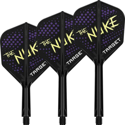 Luke 'The Nuke' Littler K-Flex one piece dart flights with fluorescent yellow logo on purple background for precision and accuracy