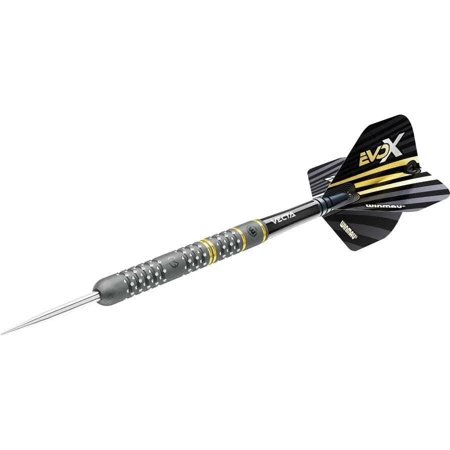 Michael Van Gerwen Evo X professional tungsten dart with precision grip and Winmau Vecta shaft and Prism flight