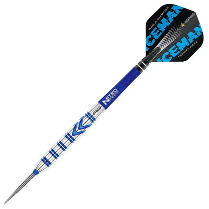 Gerwyn Price blue 90% tungsten steel tip dart with NitroTech medium shaft and Iceman branded flights