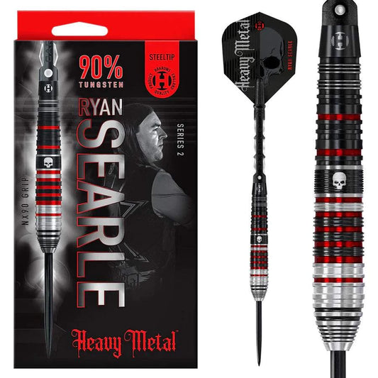 Ryan Searle Series 2 90% tungsten steel tip darts with black and red ringed grip and skull design