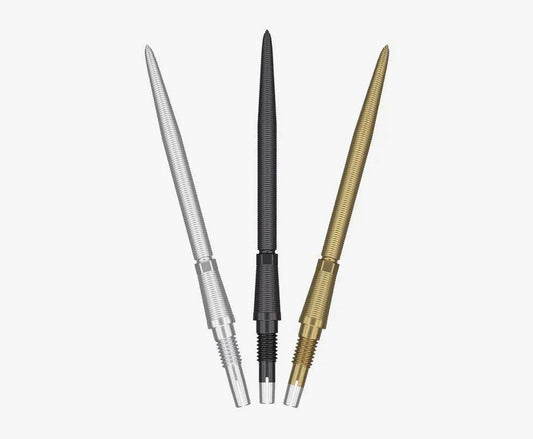 Target Swiss Storm interchangeable stainless steel dart points in silver, black, and gold with vacuum hardening for durability